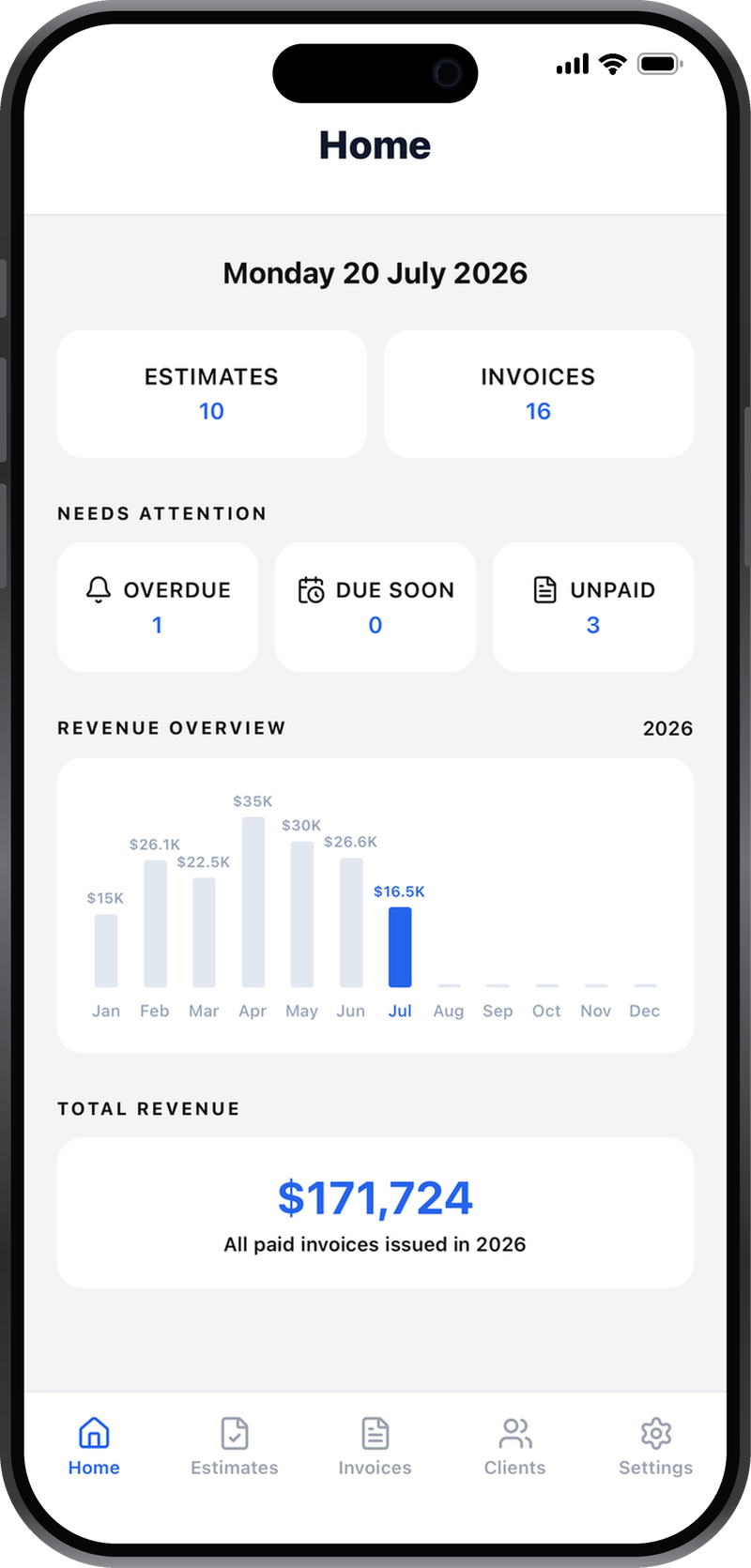The InvProx home dashboard
