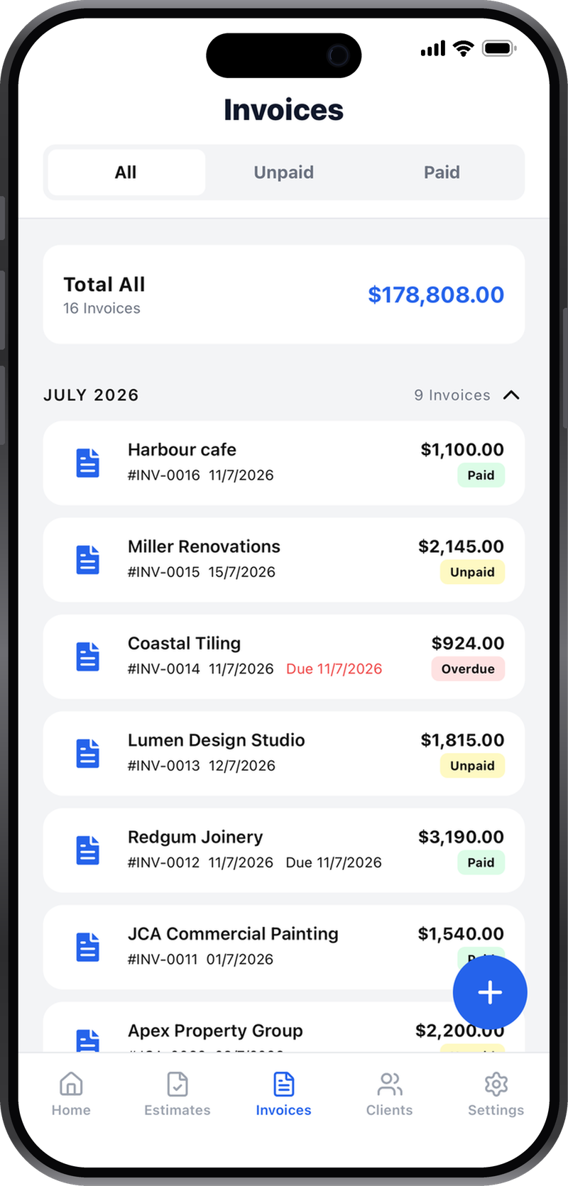 Invoices grouped by month with running totals in InvProx